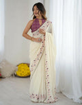 Joban Fashion Silk Off White Color Embroidery Saree - Distacart
