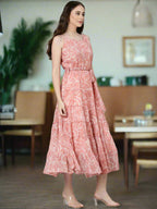 Souchii Peach Floral Fit & Flare Maxi