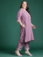 Indo Era Plus Size Floral Embroidered Thread Work Kurta With Trousers & Dupatta - Distacart