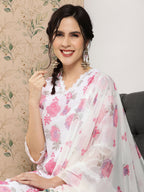 Sangria Floral Printed Regular Thread Work Kurta with Trousers & With Dupatta