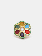 Ruby Raang Gold Polished Multi-Color Navratan Cocktail Ring