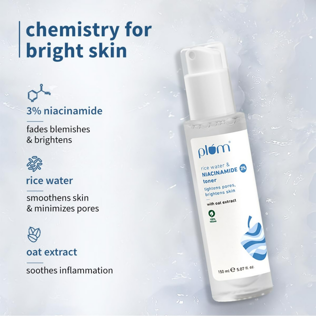 Plum 3% Niacinamide & Rice Water Face Toner - Reduces Pores & Blemishes For Bright Skin - Distacart