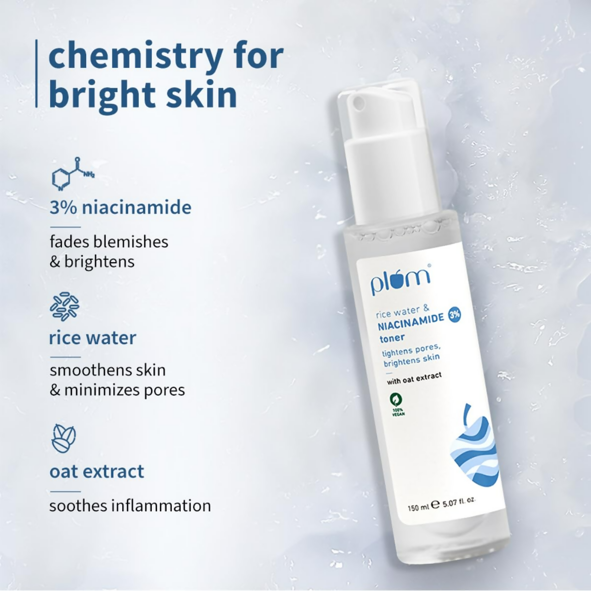 Plum 3% Niacinamide & Rice Water Face Toner - Reduces Pores & Blemishes For Bright Skin - Distacart