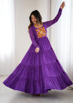 Lorenvalley Fashion Women Pure Soft Faux Georgette Leheriya Print Anarkali Gown - Distacart
