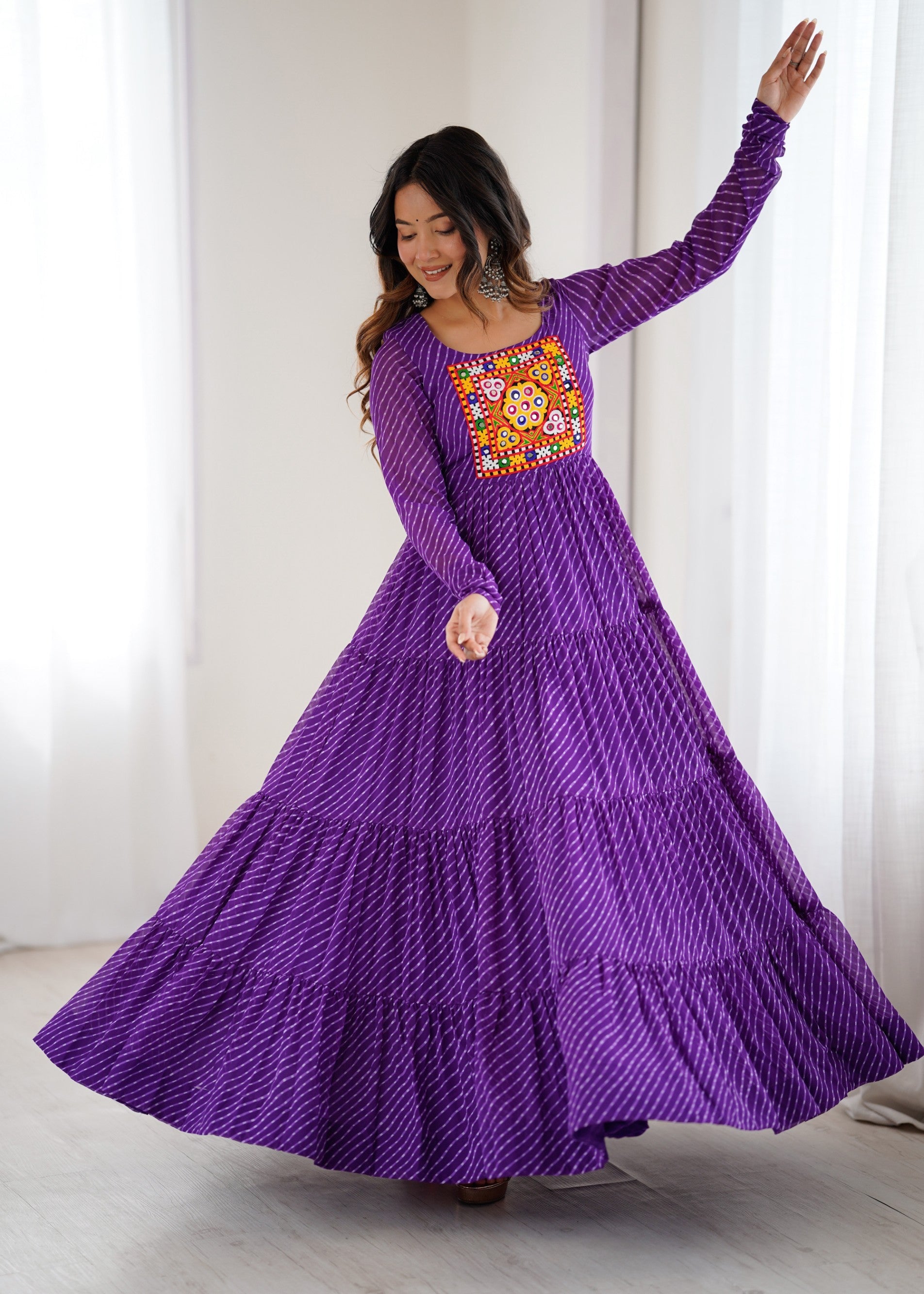 Lorenvalley Fashion Women Pure Soft Faux Georgette Leheriya Print Anarkali Gown - Distacart