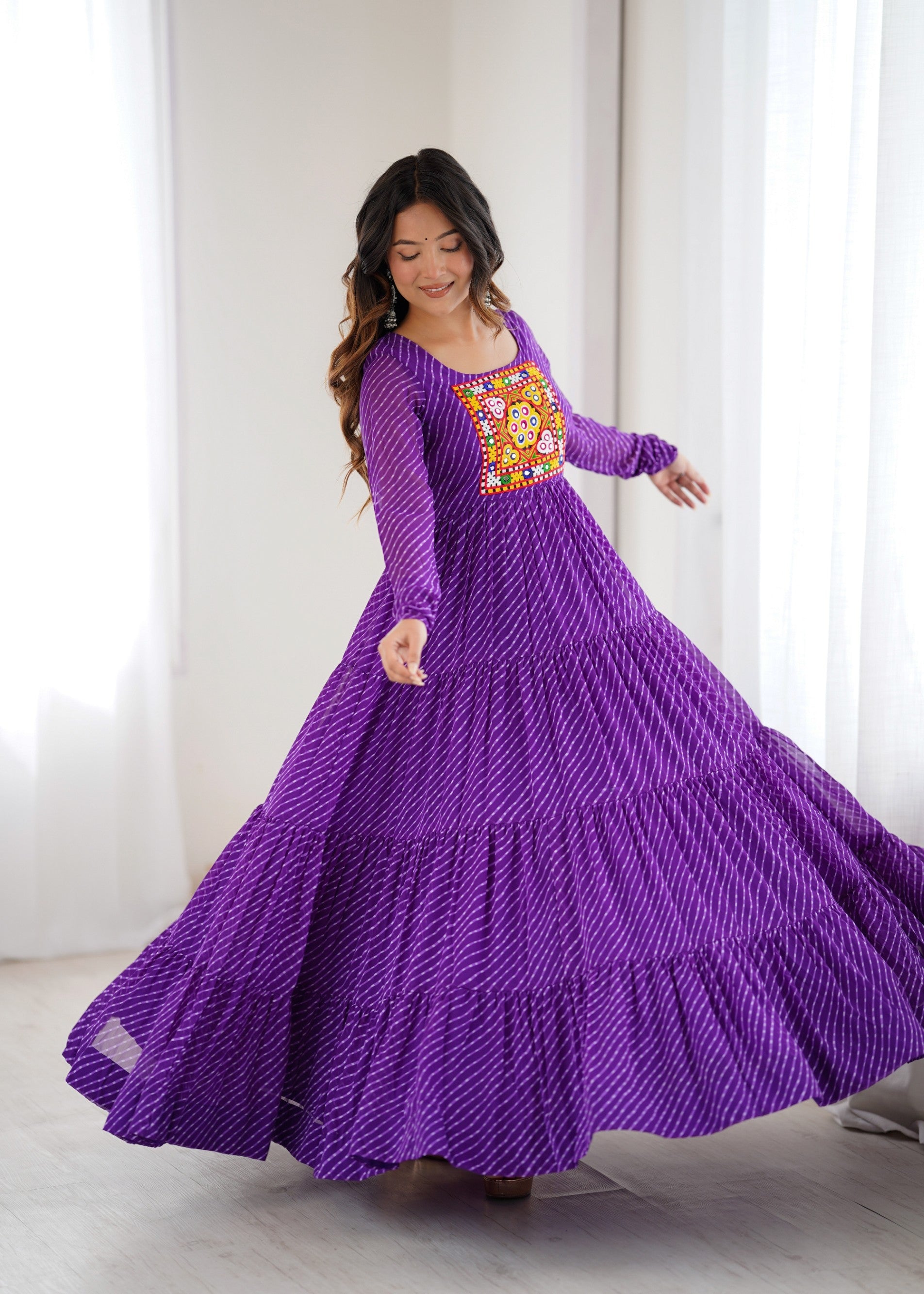 Lorenvalley Fashion Women Pure Soft Faux Georgette Leheriya Print Anarkali Gown - Distacart
