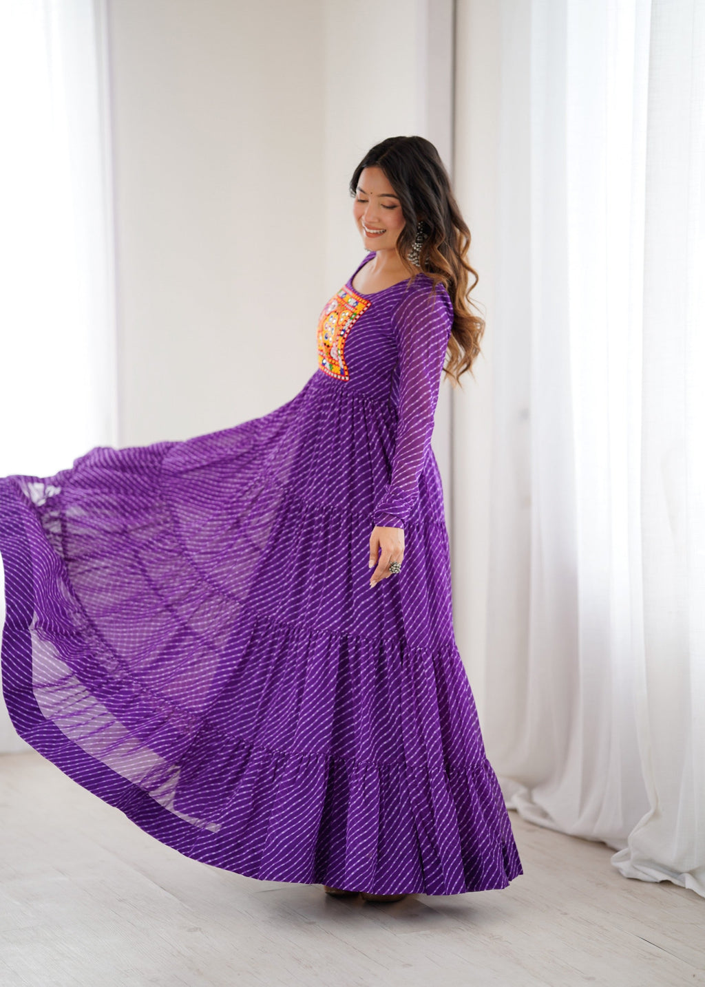 Lorenvalley Fashion Women Pure Soft Faux Georgette Leheriya Print Anarkali Gown - Distacart