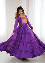 Lorenvalley Fashion Women Pure Soft Faux Georgette Leheriya Print Anarkali Gown - Distacart