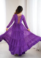 Lorenvalley Fashion Women Pure Soft Faux Georgette Leheriya Print Anarkali Gown - Distacart