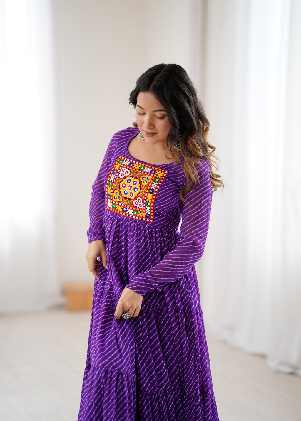 Lorenvalley Fashion Women Pure Soft Faux Georgette Leheriya Print Anarkali Gown - Distacart