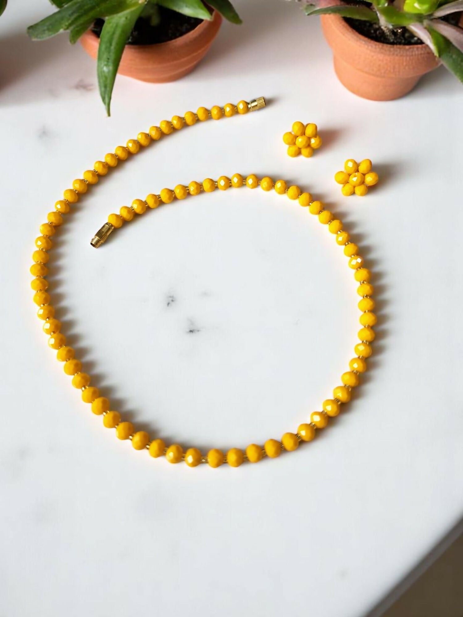 Inhanns Crystal Bloom – Single Line Necklace + Studs - Yellow