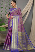 Jyoti Fashion Women's Purple Kanjivaram Silk Zari Woven Saree with Blouse