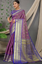 Jyoti Fashion Women's Purple Kanjivaram Silk Zari Woven Saree with Blouse