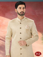 Joban Fashion Men's Beige Straight Swed Velvet Self-Design In Fabric Indo-Western Kurta Set