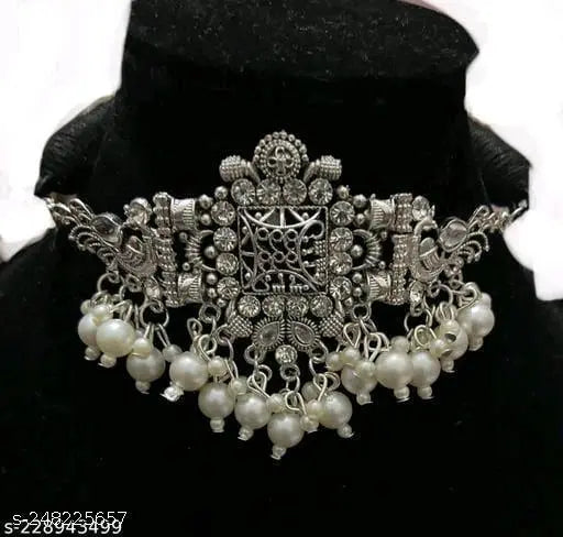 Tehzeeb Creations Women's Silver Colour Necklace With Peacock Design