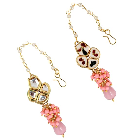 Tehzeeb Creations Meenakari Gold-Polished pentagon shape Uncut Kundan Necklace Set