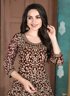Monjolika Fashion Maroon Georgette Embroidered Salwar Kameez - Distacart