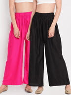 TAG 7 Women Black & Pink Set of 2 Flared Ethnic Palazzos