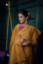 Vardha Mustard Yellow Golden Zari Banarasi Silk Saree