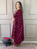 The52 Women's Vichitra Silk Fabric Alia Cut Kurta, Pant and Dupatta Set - Distacart