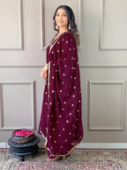 The52 Women's Vichitra Silk Fabric Alia Cut Kurta, Pant and Dupatta Set - Distacart