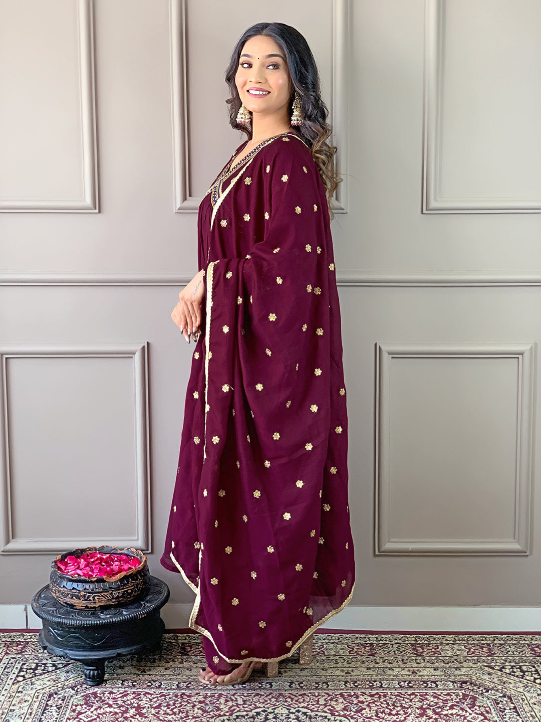 The52 Women's Vichitra Silk Fabric Alia Cut Kurta, Pant and Dupatta Set - Distacart