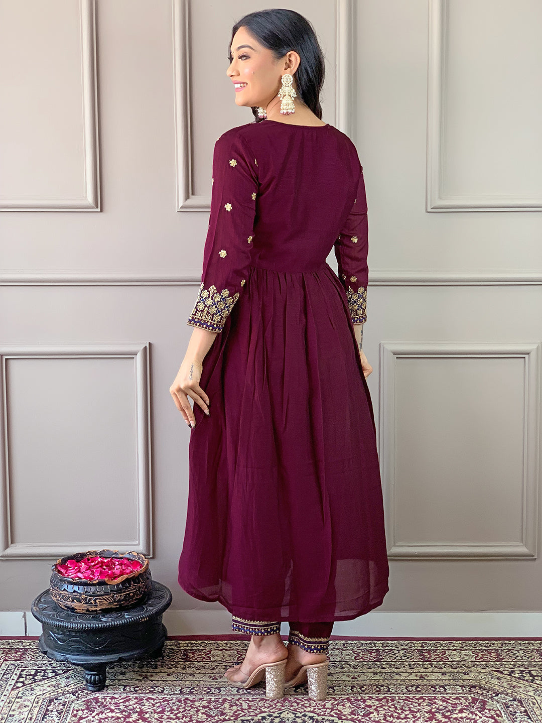 The52 Women's Vichitra Silk Fabric Alia Cut Kurta, Pant and Dupatta Set - Distacart