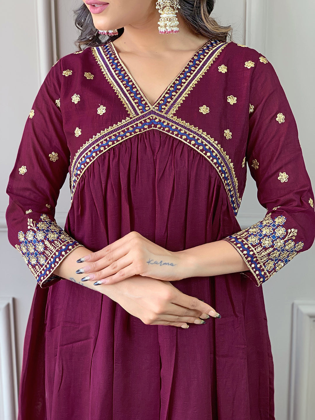 The52 Women's Vichitra Silk Fabric Alia Cut Kurta, Pant and Dupatta Set - Distacart