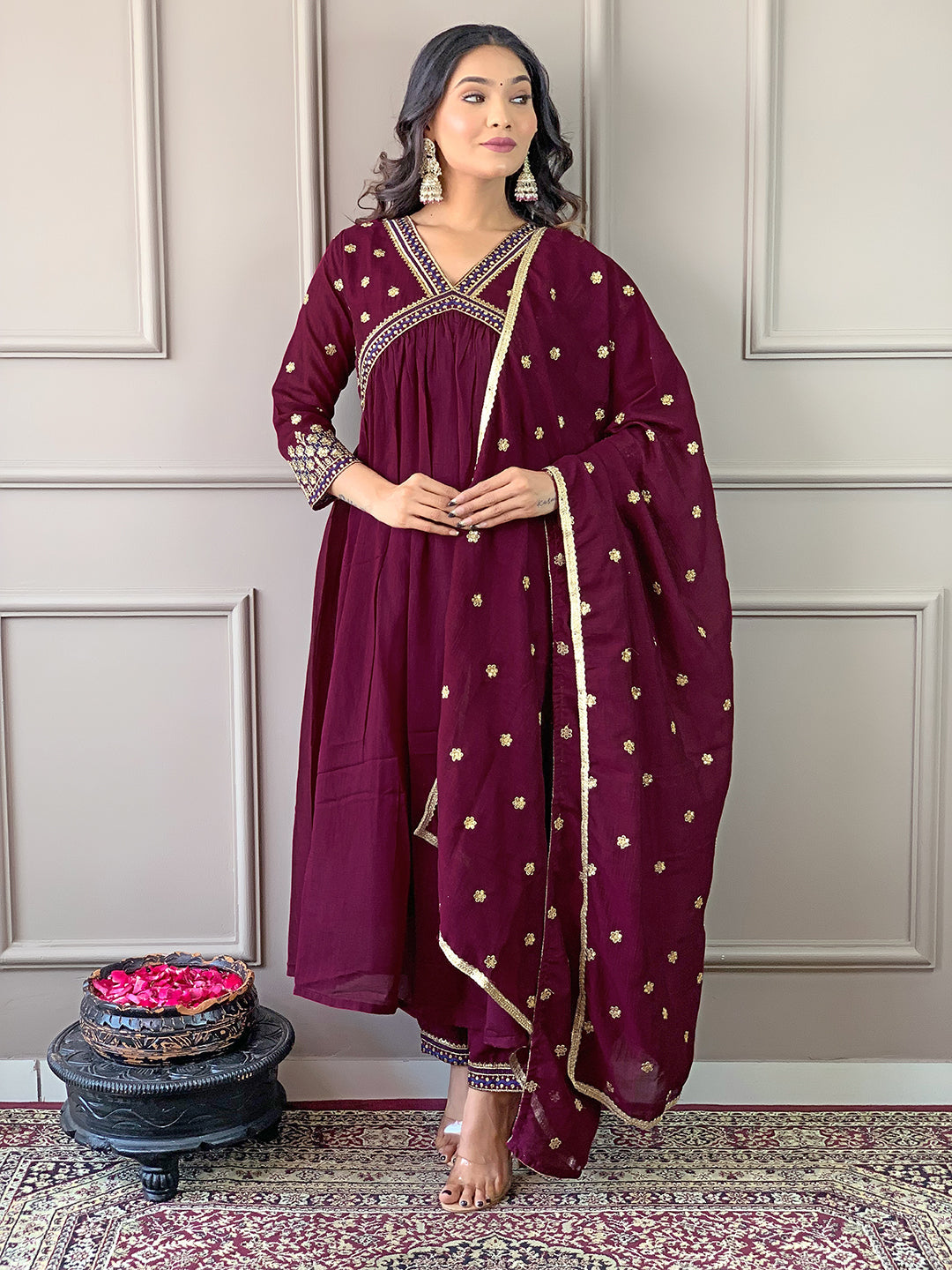 The52 Women's Vichitra Silk Fabric Alia Cut Kurta, Pant and Dupatta Set - Distacart