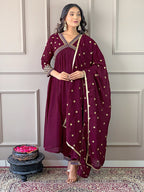 The52 Women's Vichitra Silk Fabric Alia Cut Kurta, Pant and Dupatta Set - Distacart