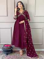 The52 Women's Vichitra Silk Fabric Alia Cut Kurta, Pant and Dupatta Set - Distacart