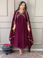 The52 Women's Vichitra Silk Fabric Alia Cut Kurta, Pant and Dupatta Set - Distacart