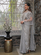 Tikhi Imli Embellished Border Sequinned Saree With Cape - Distacart