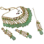 Tehzeeb Creations Back Meenakari Gold-Polished Square Shape Tika Earring Jewellery Set Uncut Kundan Big Faux Kundan Dibbi Kundan Choker Necklace Set