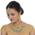 Tehzeeb Creations Back Meenakari Gold-Polished Square Shape Tika Earring Jewellery Set Uncut Kundan Big Faux Kundan Dibbi Kundan Choker Necklace Set