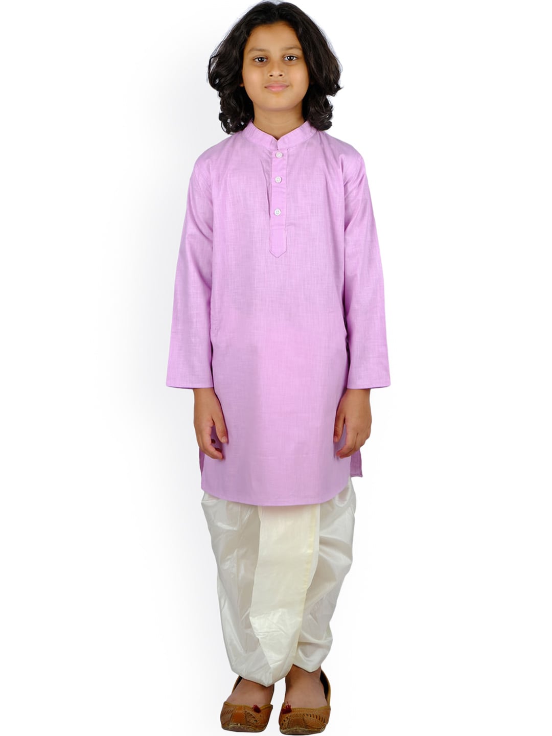 Sethukrishna Boys Purple and White Pure Cotton Kurta with Dhoti Pant