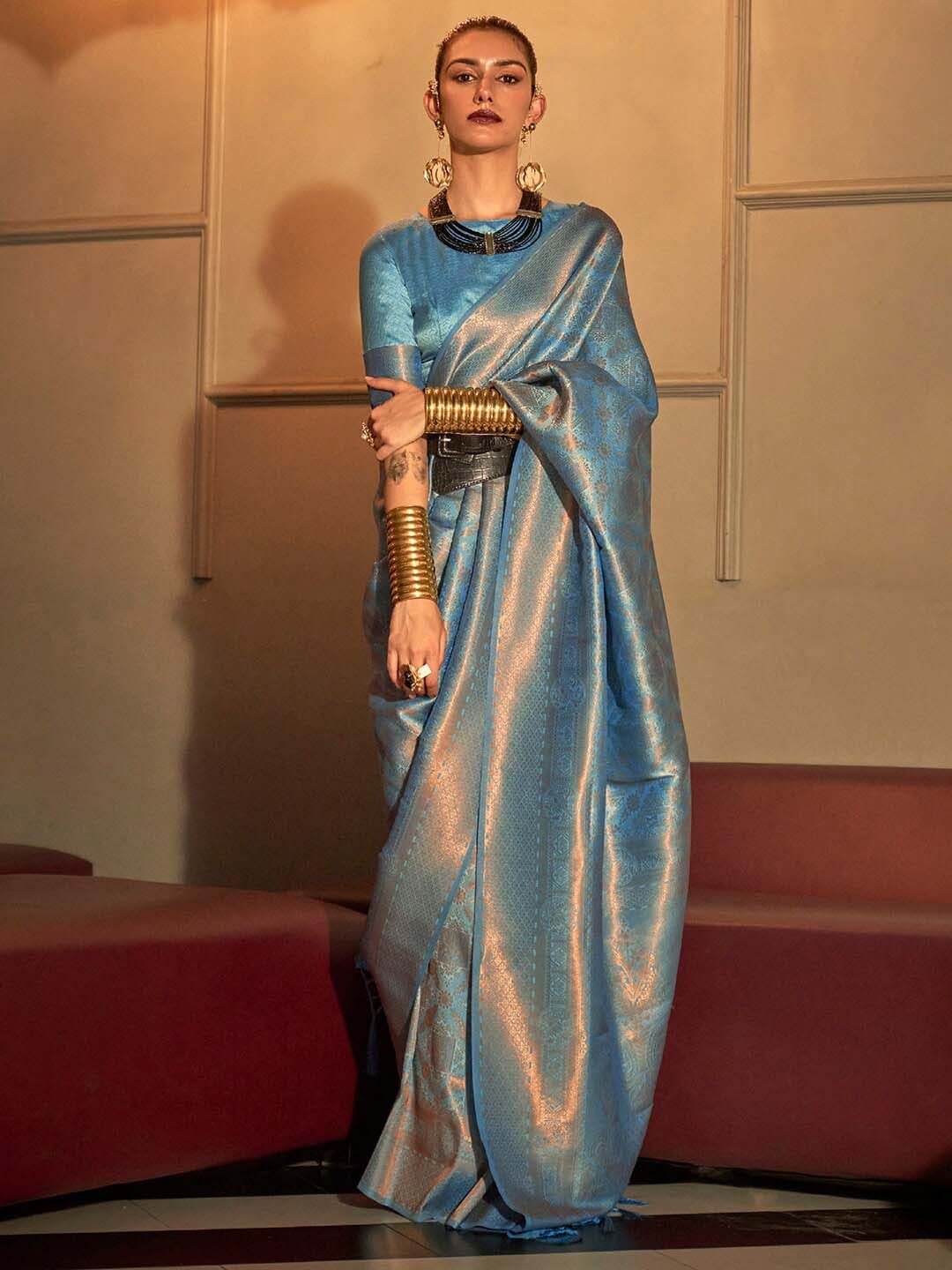 Saree Mall Woven Design Zari Silk Blend Kanjeevaram Sarees - Distacart