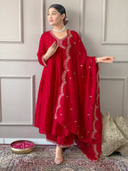 The52 Women's Vichitra Silk Fabric Alia Cut Kurta, Palazzo and Dupatta Set - Distacart