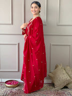 The52 Women's Vichitra Silk Fabric Alia Cut Kurta, Palazzo and Dupatta Set - Distacart