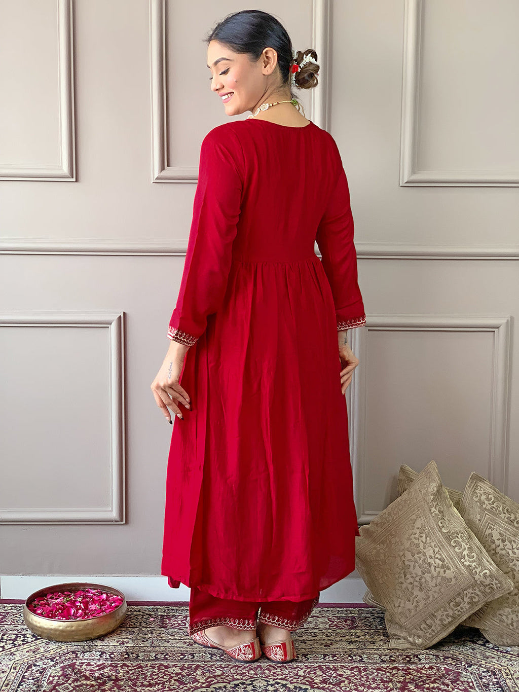 The52 Women's Vichitra Silk Fabric Alia Cut Kurta, Palazzo and Dupatta Set - Distacart