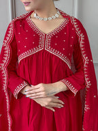 The52 Women's Vichitra Silk Fabric Alia Cut Kurta, Palazzo and Dupatta Set - Distacart