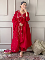 The52 Women's Vichitra Silk Fabric Alia Cut Kurta, Palazzo and Dupatta Set - Distacart