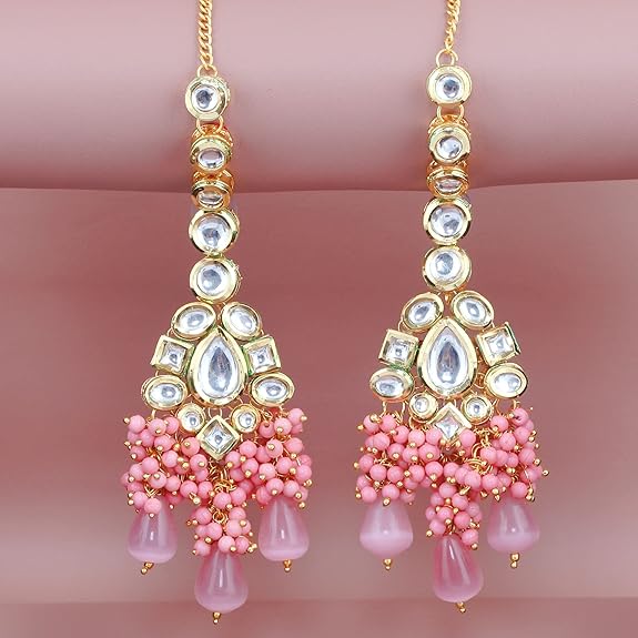 Tehzeeb Creations Meenakari Gold-Polished Pink color Uncut dibbi Kundan Combo Necklace Set