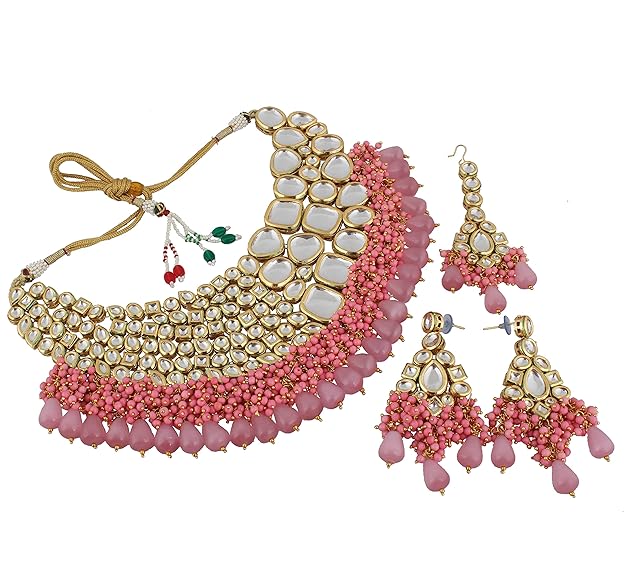 Tehzeeb Creations Meenakari Gold-Polished Pink color Uncut dibbi Kundan Combo Necklace Set