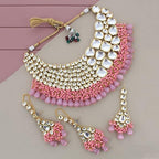Tehzeeb Creations Meenakari Gold-Polished Pink color Uncut dibbi Kundan Combo Necklace Set