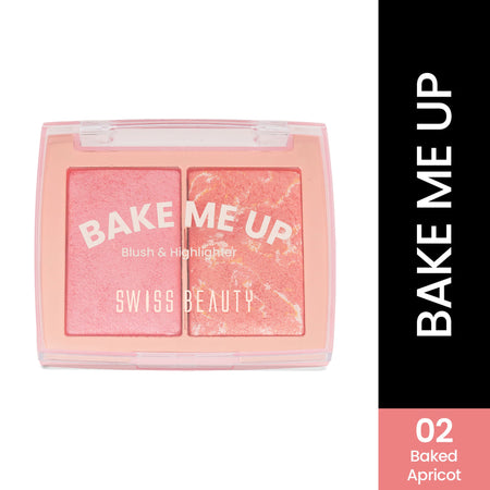 Swiss Beauty Bake Me Up Blush & Highlighter , 2-In-1 Baked Formula, Long-Lasting - Baked Apricot