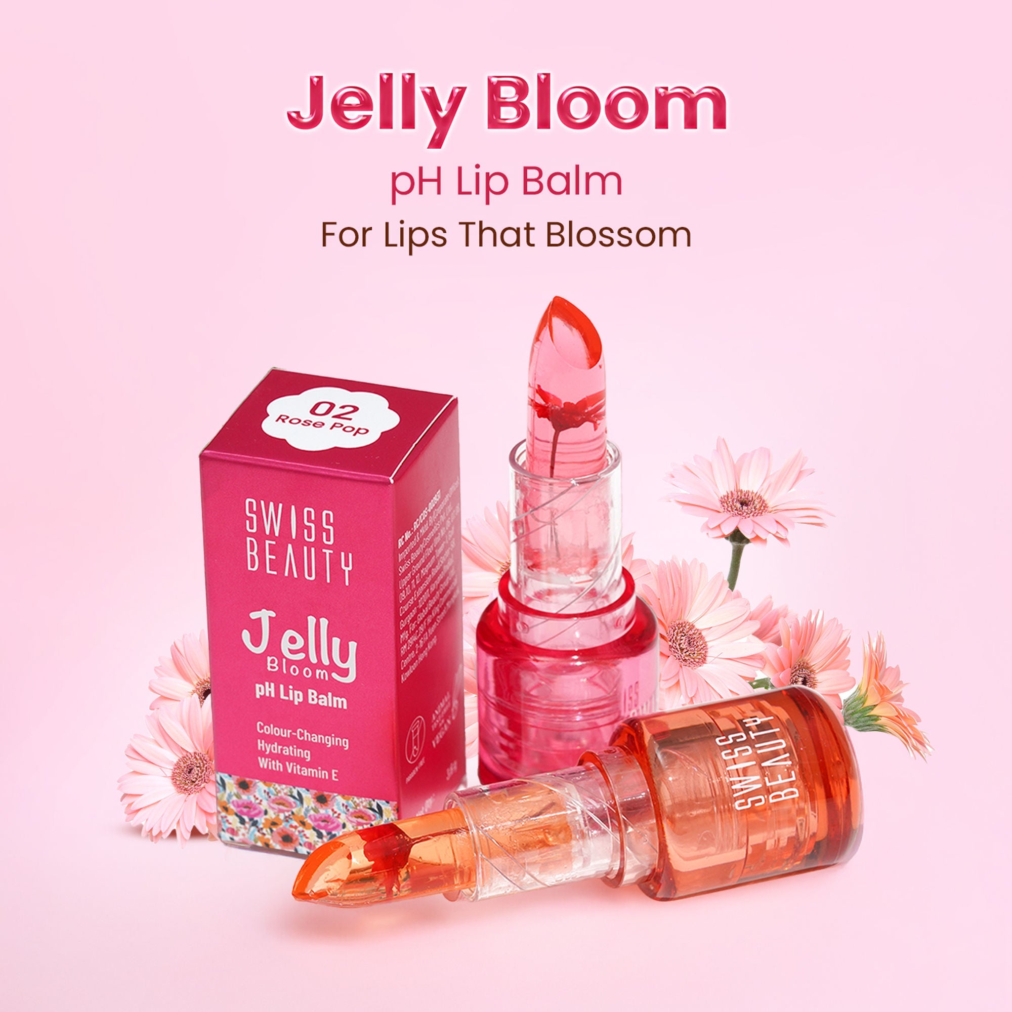 Swiss Beauty Jelly Bloom PH Lip Balm, Colour-Changing Tint, Hydrating With Vitamin E - Distacart