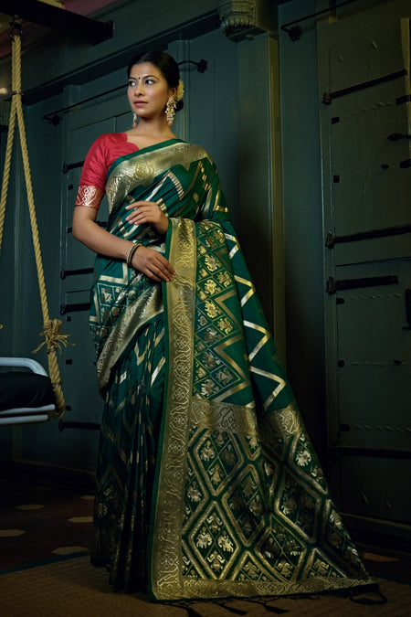 Vardha Phthalo Green Golden Zari Banarasi Silk Saree