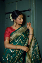 Vardha Phthalo Green Golden Zari Banarasi Silk Saree