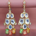 Tehzeeb Creations Back Meenakari Gold-Polished Multicolor Color Tika Earring Jewellery Set Uncut Big Faux Kundan Dibbi Kundan Choker Necklace Set